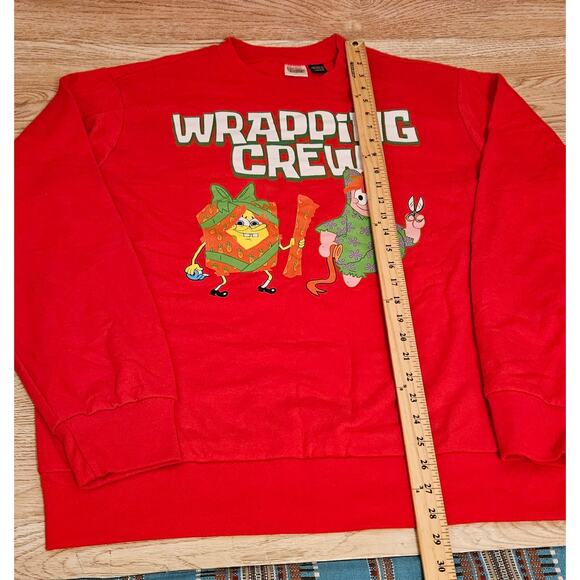SpongeBob SquarePants Christmas Wrapping Crew Red Sweatshirt Mens Size Large - Picture 3 of 6
